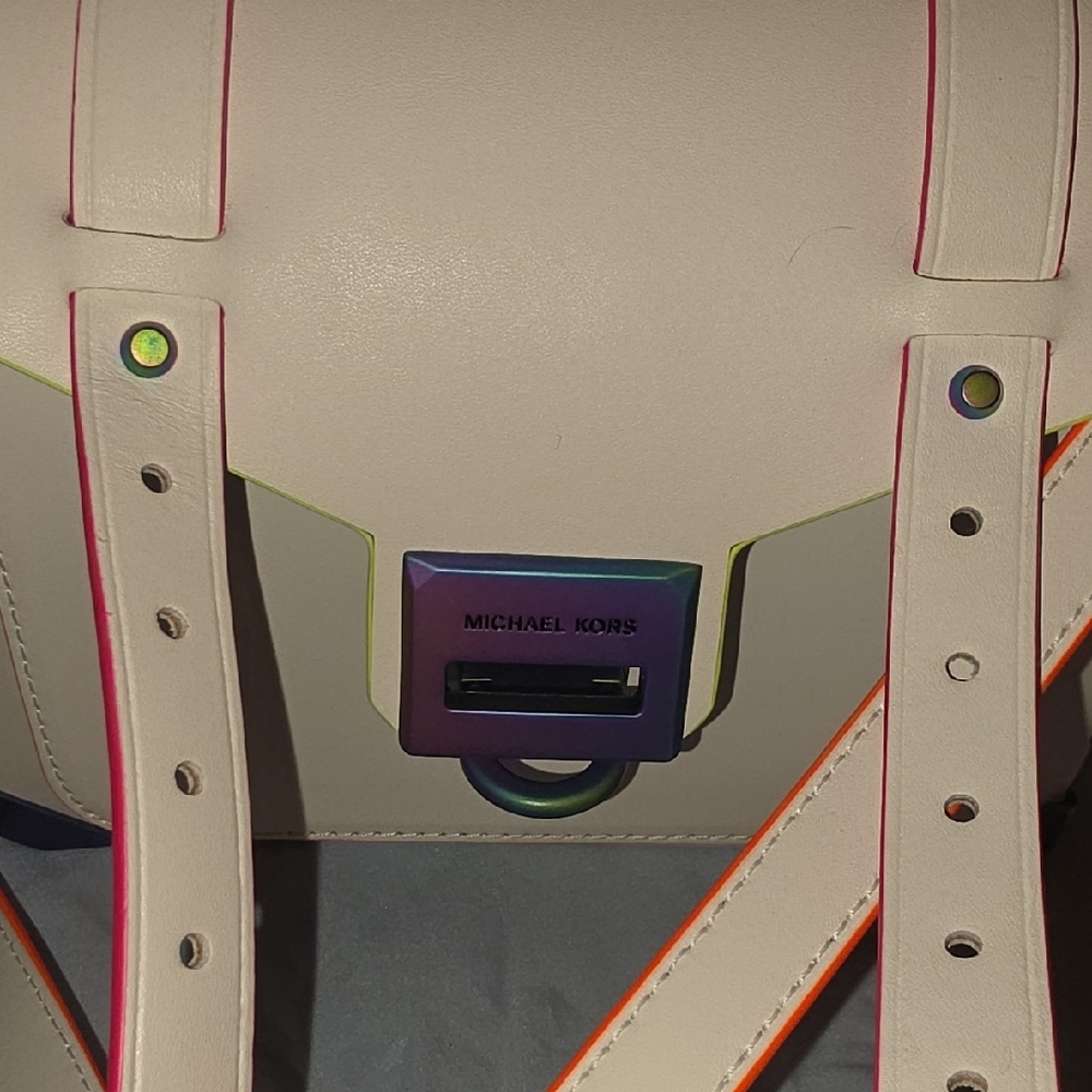 Michael Kors White Satchel with Neon Orange & Pink Trim - Picture 2 of 9